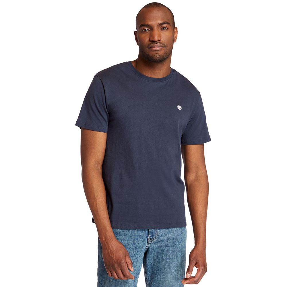 Timberland Mens T-Shirts Embroidered Logo - Navy - India CO8950147